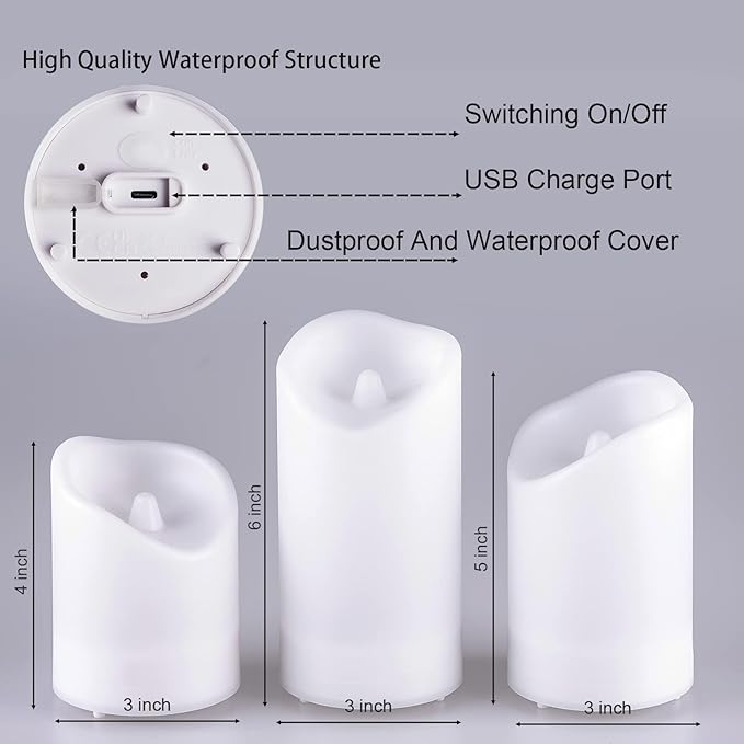 2 in 1 Rechargeable Candles, USB Solar Candles Outdoor Waterproof, Long Lasting Battery Operated Led Electric Flickering Flameless, for Outdoor Lanterns, Wedding, Christmas, Table Decorations-VerdiqueGarden