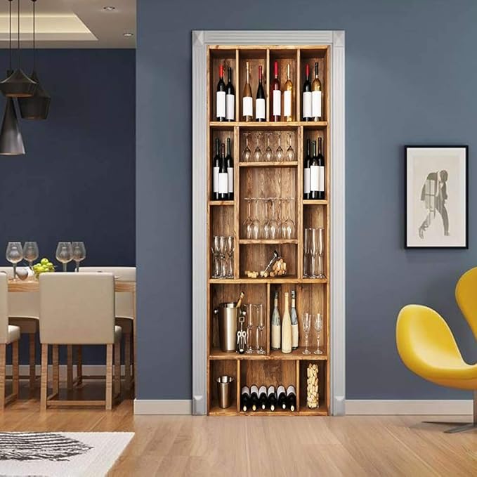 3D Peel and Stick Murals - Wine Cabinet Wallpaper - Removable PVC Waterproof Door Poster for Bedroom Living Room - 37.4 x 82.7 inch-VerdiqueGarden