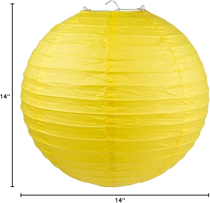 WYZworks Round Paper Lanterns 10 Pack (Yellow, 14") - Hanging Paper Lanterns Lamp for Wedding, Birthday, Party and Home Decorations with 8", 10", 12", 16" Option-VerdiqueGarden