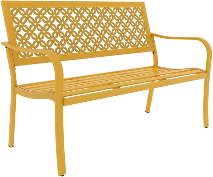 Grand patio 50" Outdoor Bench Garden Bench with Armrests Bench for Outdoors Lawn Yard Porch Sunflower Yellow-VerdiqueGarden