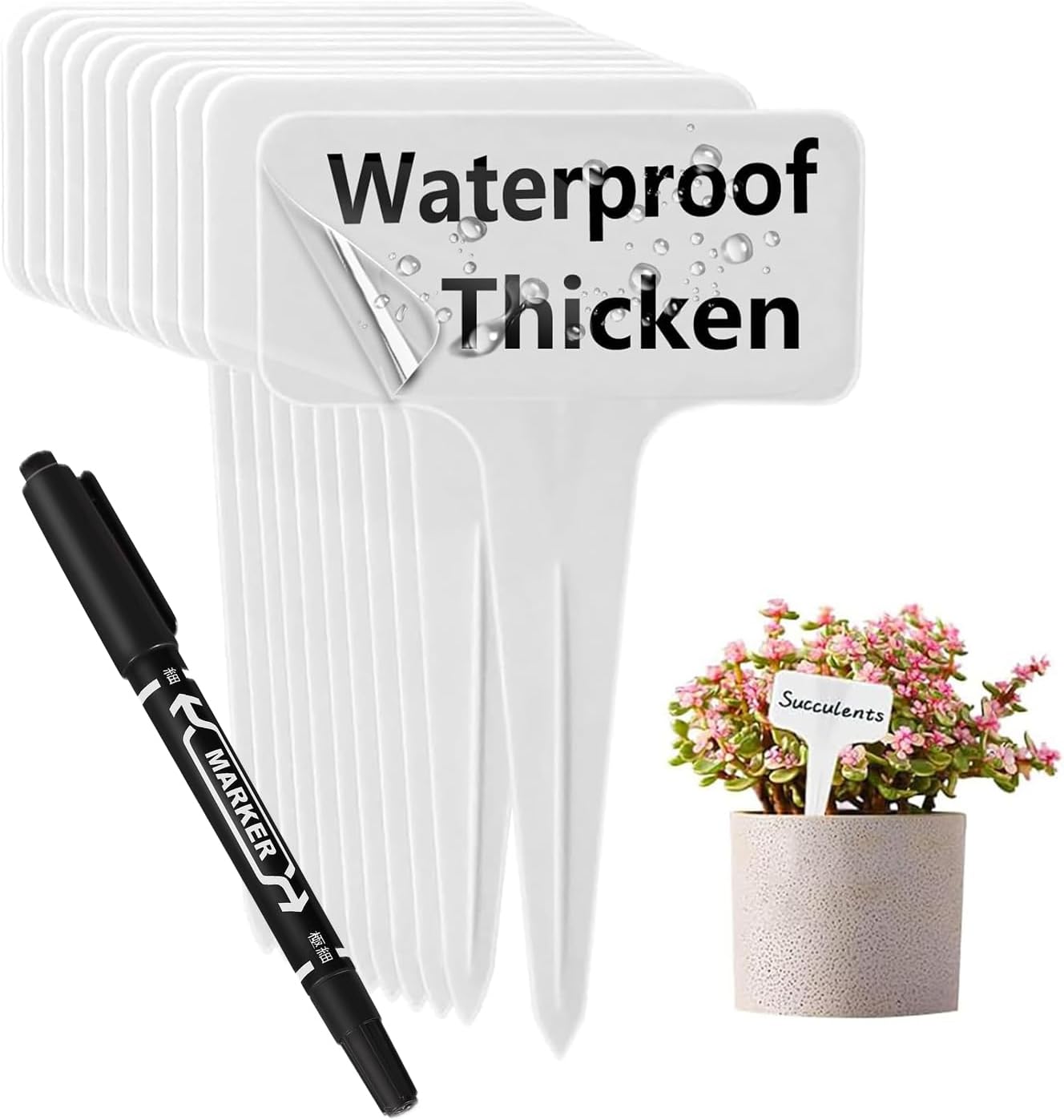 100 PCS White Plastic Plant Tags Thick Gardens Labels T-Type Nursery Markers Re-Usable-VerdiqueGarden