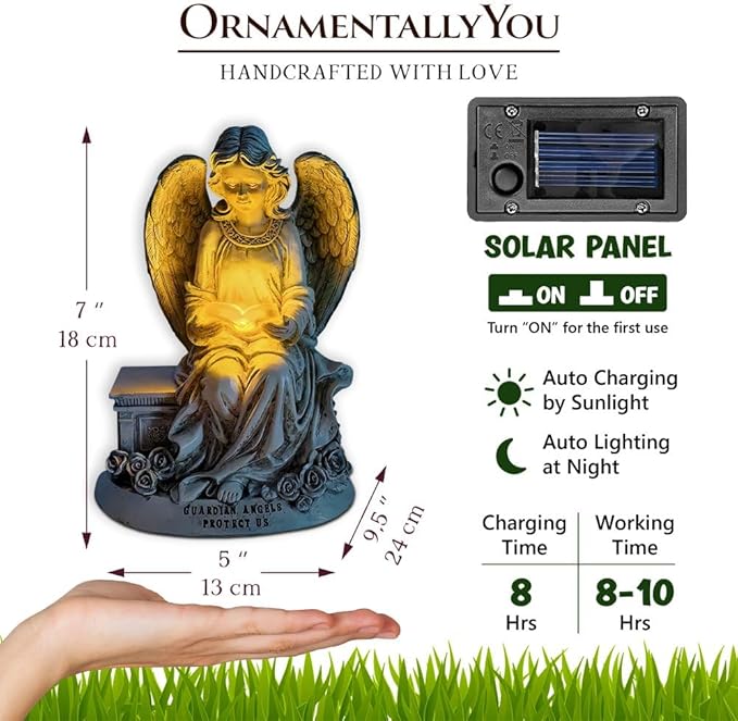 Spring & Summer-Themed Garden Statues – Adorable Outdoor Decor for Lawn, Patio & Porch (Guardian Angel Reading Book Garden Statue, 10" Solar Powered Angelic Outdoor Figurine)-VerdiqueGarden