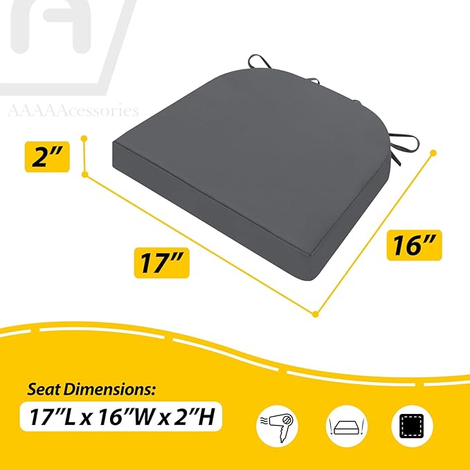 AAAAAcessories Outdoor Seat Cushions for Chairs, Waterproof, Fade-Resistant Patio Furniture Replacement Cushions, 17" x 16" x 2", Set of 2, Dark Gray-VerdiqueGarden