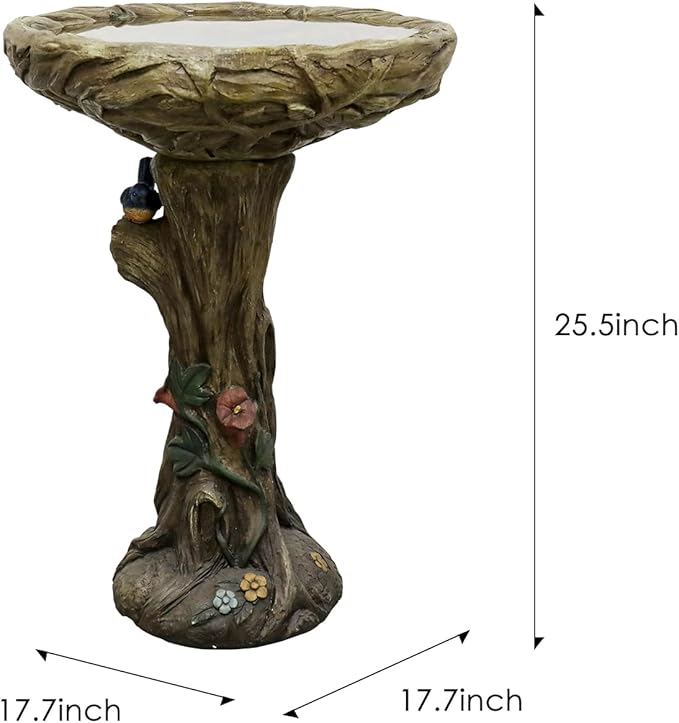 SKYFIRE 25.5” H Concrete Birdbaths for Outdoors -Large Woodland Tree Trunk Yard Statue Decoration，Vintage Birdbath with Bird Figurines Yard Statue for Garden, Patio, Lawn, Backyard-VerdiqueGarden