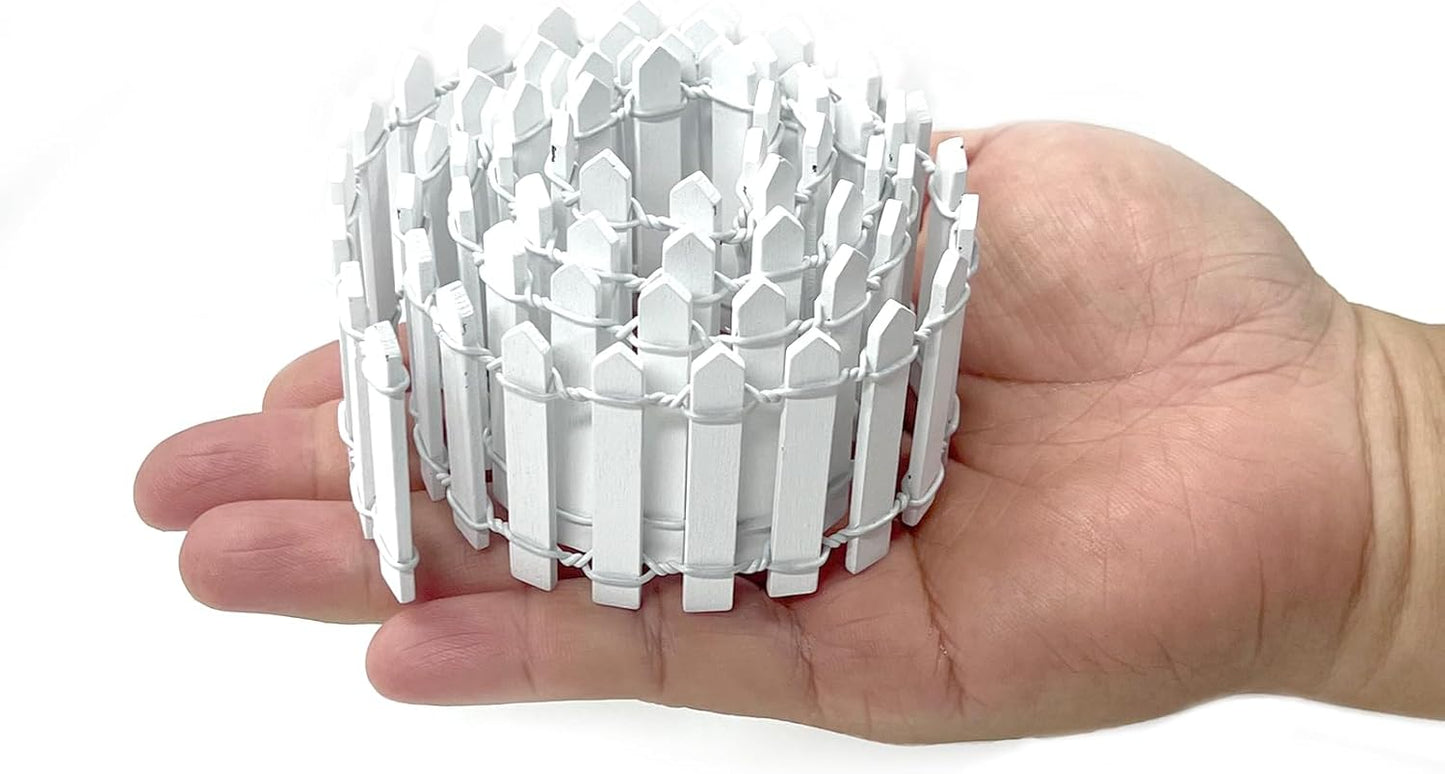 35 Inches Mini Fairy Garden Fence DIY Small Wood Decorative Picket Fence Micro Landscape Miniature Ornaments for Dollhouse, Crafts, Diorama Project, Plant Pot (Nature Wood-Brown Edge)-VerdiqueGarden