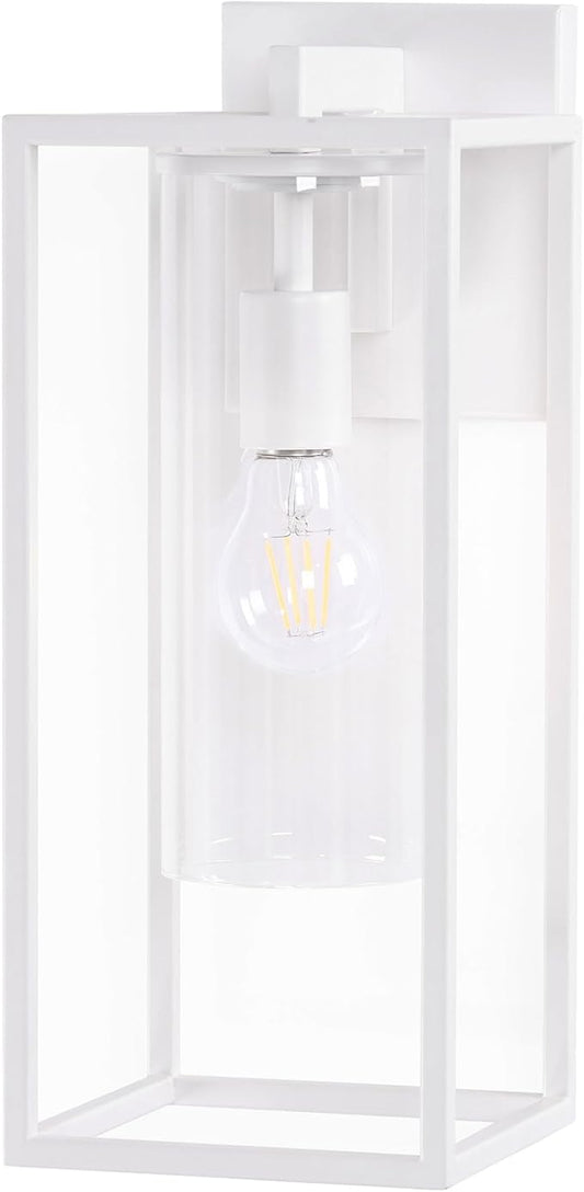 15.7 Inch Outdoor Wall Lights, Outdoor Wall Lantern with Circular Clear Glass Shade, Waterproof Exterior Lighting Fixtures, Modern Front Porch Lighting for House, Garage, E26 Base, ETL Listed, White-VerdiqueGarden