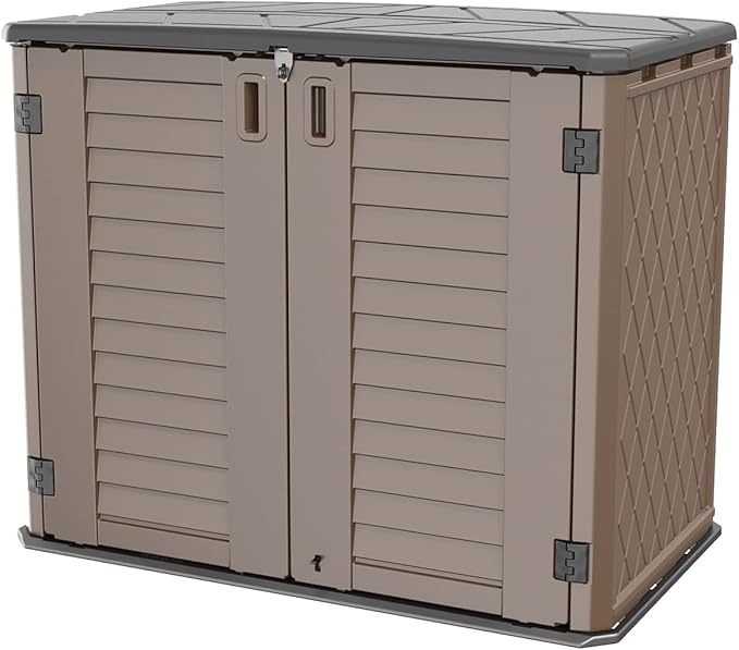 Horizontal Resin Storage Shed, 34 Horizontal Cu.ft Outdoor Storage Cabinet Waterproof for Garden/Backyard/Home/Pool, Lockable(34 Cu.ft-Brown)-VerdiqueGarden