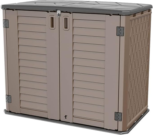 Horizontal Resin Storage Shed, 34 Horizontal Cu.ft Outdoor Storage Cabinet Waterproof for Garden/Backyard/Home/Pool, Lockable(34 Cu.ft-Brown)-VerdiqueGarden