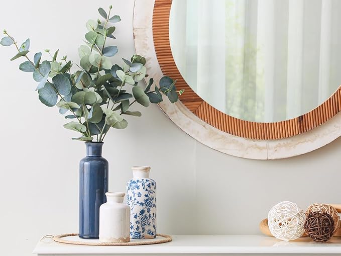 Ceramic Vintage Vases Set of 3, Blue and White Flower Decorative Vase Chinoiserie Decor Rustic Farmhouse Retro Floral Vases for Table Bookshelf Mantel Kitchen Living Room Office-VerdiqueGarden