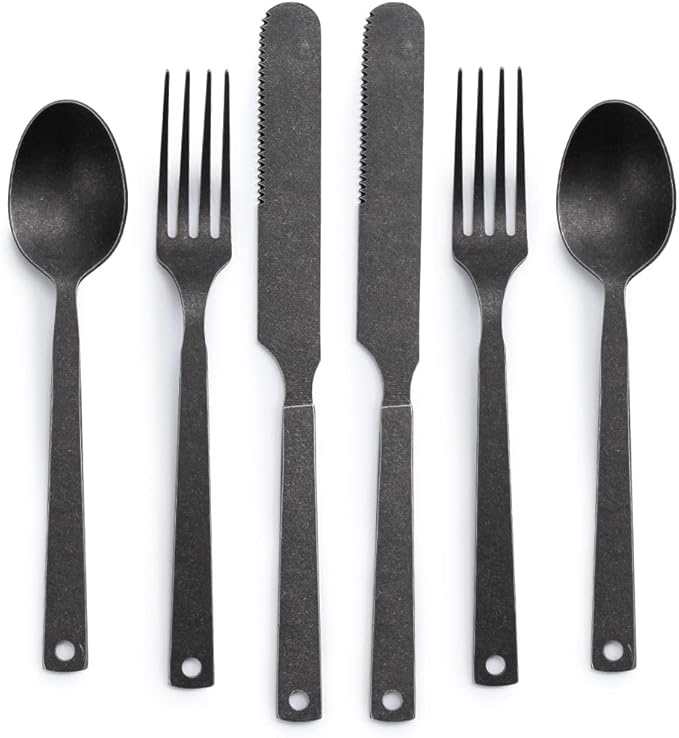 Barebones Flatware Silverware Set - Formal Camping Utensils - Stainless Steel Cutlery Set of 6 - Camping Utensil Set with Forks, Knives, and Spoons (Matte Black)-VerdiqueGarden