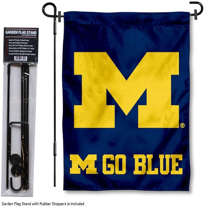 College Flags & Banners Co. Michigan Team University Wolverines Go Blue Garden Flag with Stand Holder-VerdiqueGarden