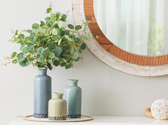 Flower Vase Set of 3, Ceramic Neutral Vases Home Decor, Pottery Rustic Farmhouse Decorative Vases Modern Decor for Table Mantel Entryway Bookshelf Living Room Kitchen Bedroom - Multicolor-VerdiqueGarden