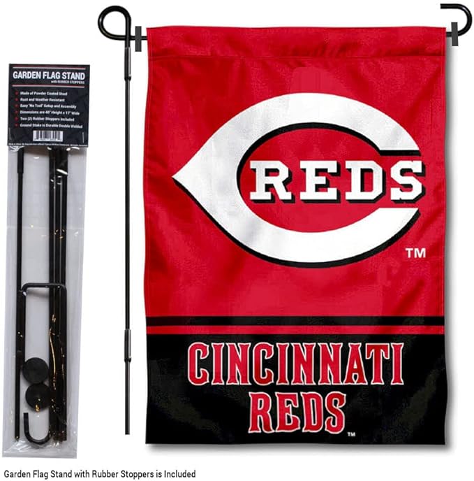 Cincinnati Reds Garden Flag with Stand Holder-VerdiqueGarden