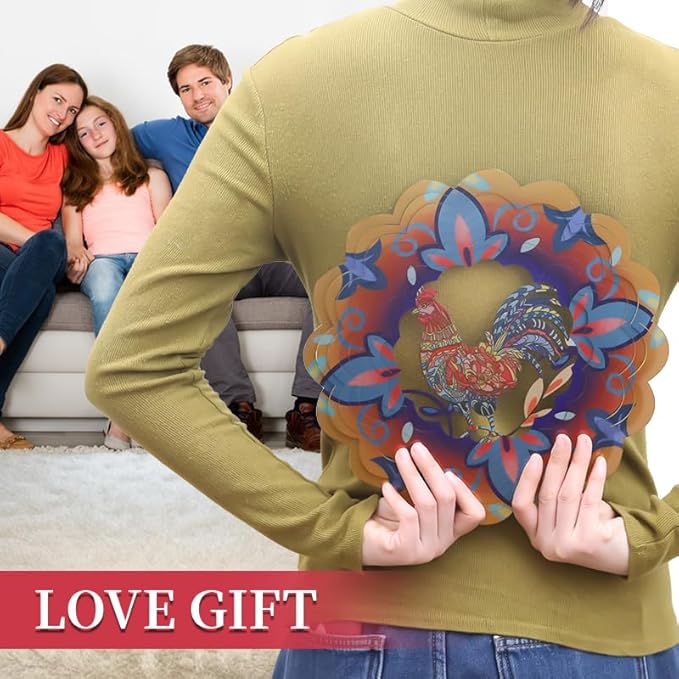 Outdoor Chicken Decoration Wind Spinner Sculpture Art,Metal Clearance Ornament, Chicekn Themed Gifts for Women Rooster Lover,Yard Garden Toy,Hanging Windsock-VerdiqueGarden