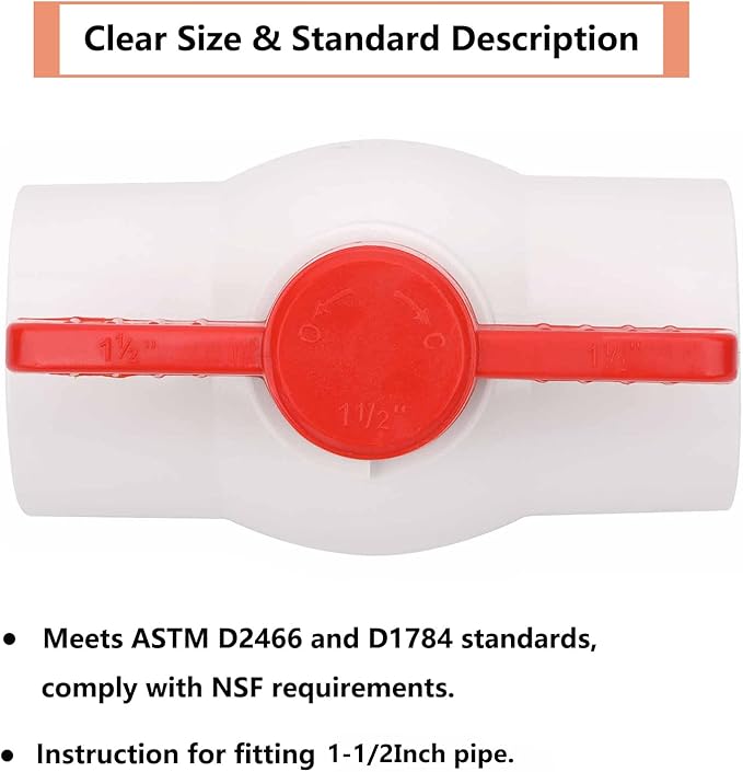 2Pcs 1-1/2" PVC Ball Valve Water Pipe Shut-off Valve Socket with Red T-Handle for Cold Water Supply lines, Irrigation Pipe fitting System(Socket x Socket), Schedule 40-VerdiqueGarden