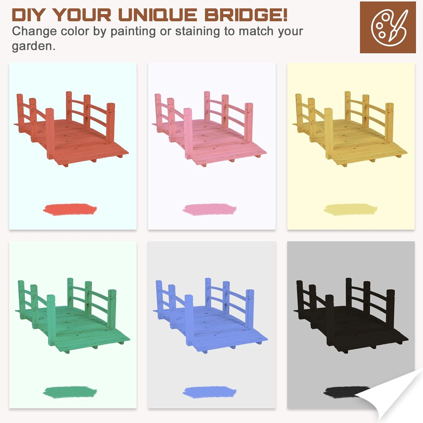 HOMEDIARY Fir Wood Garden Bridge, Outdoor Arc Footbridge Walkway with Double Safety Railings, Decorative Pond Bridge Landscaping w/550lbs Capacity for Backyard Garden Creek Pond Decor, Natural-VerdiqueGarden