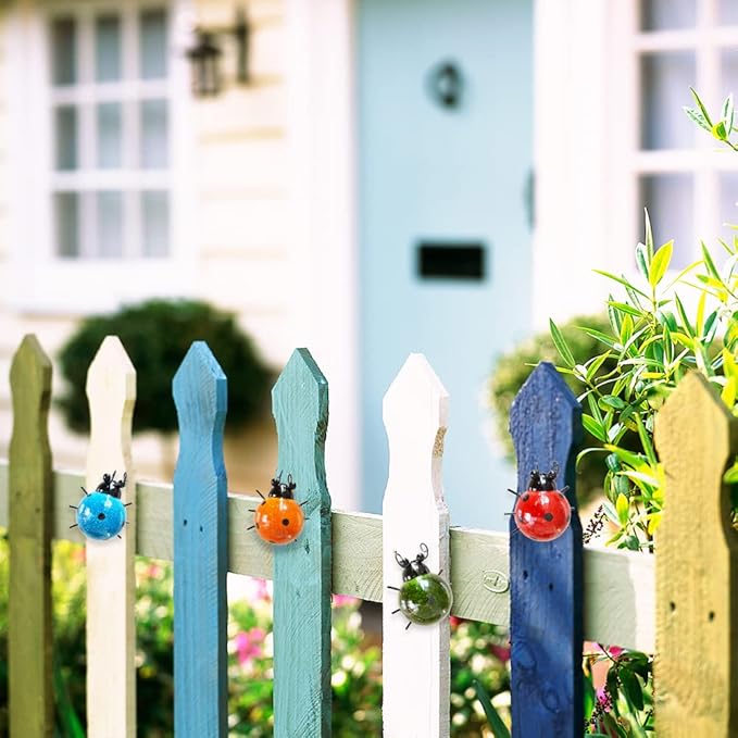 GIFTME 5 Metal Garden Wall Art Decorative Set of 4 Cute Ladybugs Outdoor Wall Sculptures-VerdiqueGarden