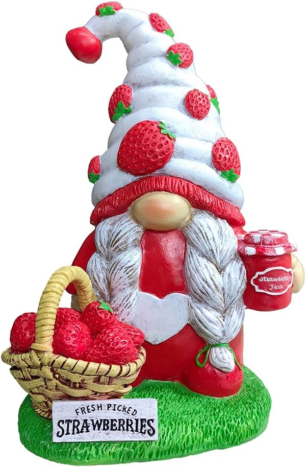 Spring & Summer-Themed Garden Statues – Adorable Outdoor Decor for Lawn, Patio & Porch (Charming Homestead Strawberry Gnome Garden Statue, 9.5" Farmhouse Style Unique Fruit Home Decor)-VerdiqueGarden