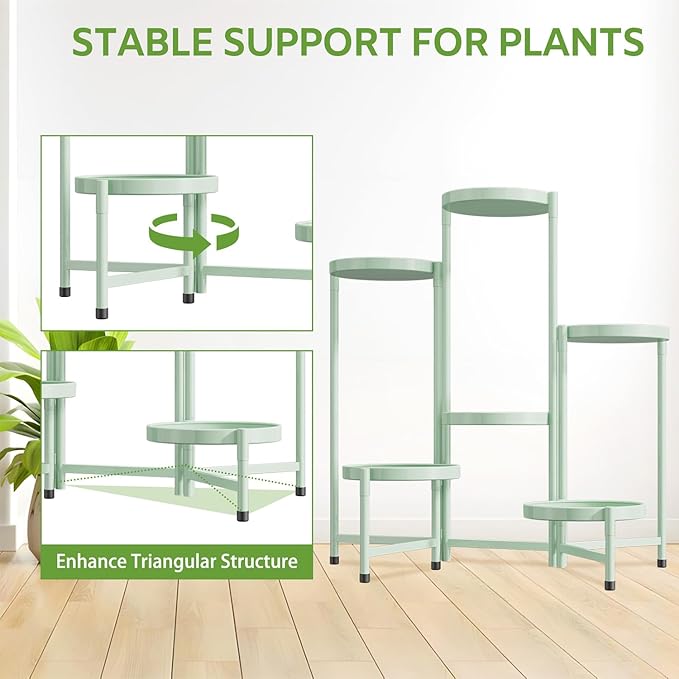 iDavosic.ly 6 Tier Large Plant Stand Indoor, 10 Inch Wide Tall Corner Metal Plant Stands Outdoor for Multiple Plants, Folding Tiered Flower Display Holder Rack Shelf, Light Green-VerdiqueGarden