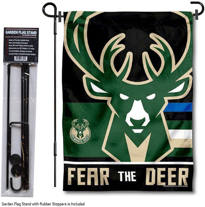 WinCraft Milwaukee Bucks Fear The Deer Garden Flag and Pole Stand Holder-VerdiqueGarden