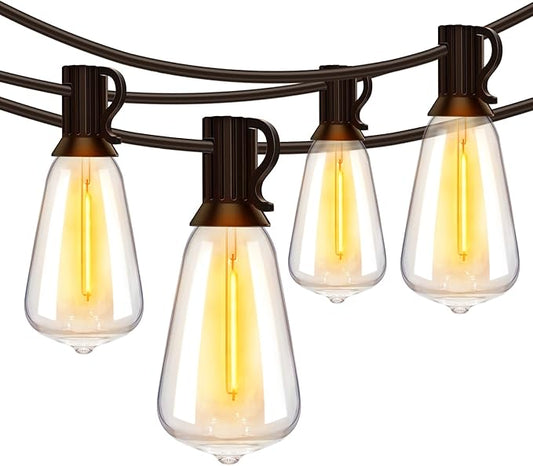 Ollny 50FT Outdoor String Lights, Shatterproof Connectable Patio Lights with 25+2 Spare ST38 Vintage Bulbs, 2200K Warm White Waterproof Outside Hanging Light for Camping Yard Gazebo Porch Balcony-VerdiqueGarden