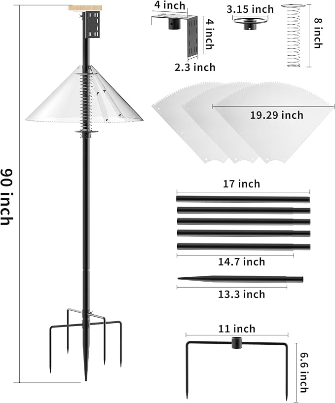 Bird Feeder Pole with Squirrel Baffle - 90 Inch Bird House Pole for Outdoors Heavy Duty, Squirrel Proof Baffle with Stainless Steel Spring for Better Defense, Slip-Fit Connection-VerdiqueGarden