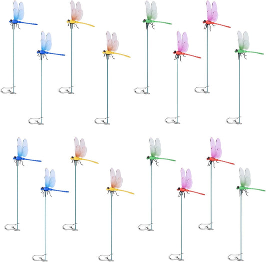 Spiritlele 16 PCS Fake Dragonfly Clip Colorful Hat Clip 3D Dragonfly Garden Decor for Patio Outdoor Indoor-VerdiqueGarden