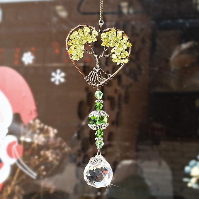 H&D HYALINE & DORA Tree of Life Car Rearview Mirror Hanging Ornament Pendant Accessories Fengshui Suncatcher (Green)-VerdiqueGarden