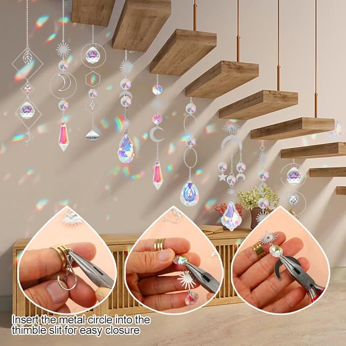 HYBEADS 200 Pcs DIY Suncatcher Making Kits for Adults Crystal Sun Catchers Crafts with Hooks Chains Pendants Rainbow Maker for Window Hanging Prism Indoor Outdoor Garden Xmas Wedding Party Decor-VerdiqueGarden