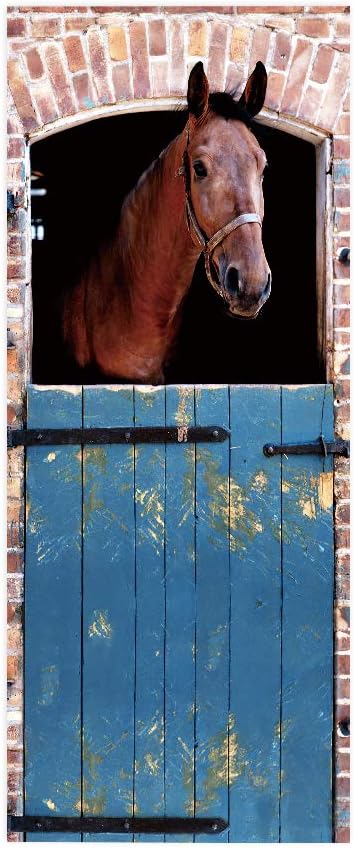 3D Horse Door Stickers - Peel & Stick - Waterproof & Washable - Rustic Brown Animal Print - Matte Finish - Door & Wall - 37.4" x 84.6"-VerdiqueGarden