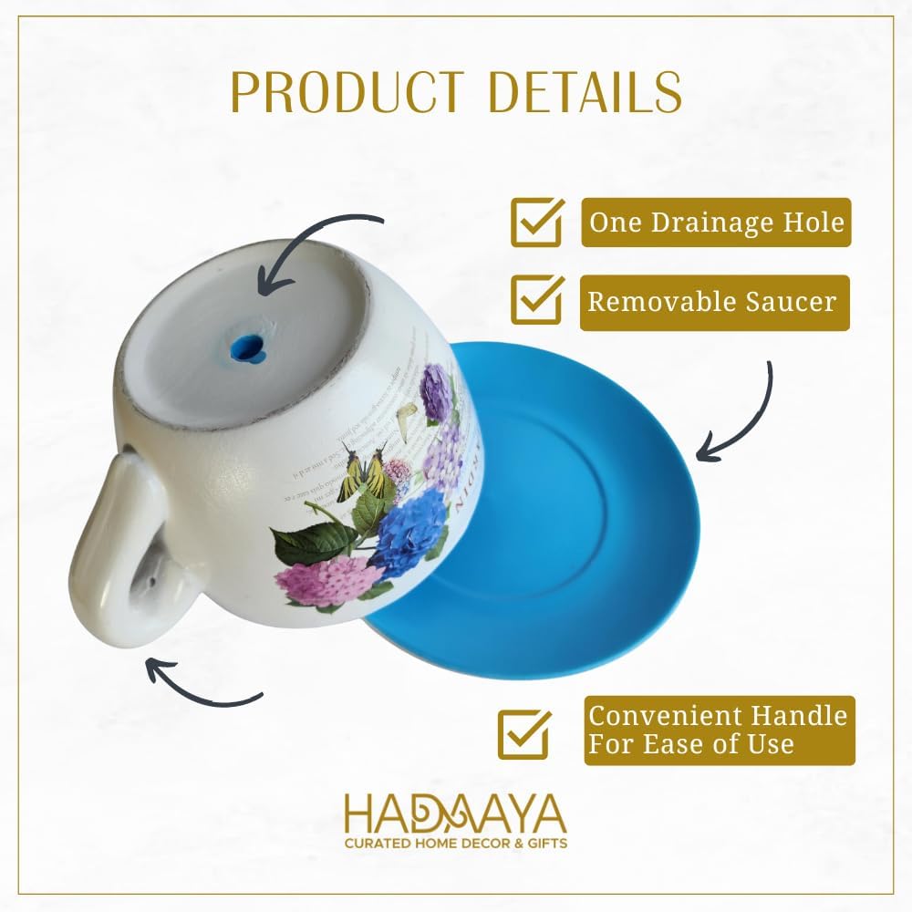 7.5" Ceramic Teacup Planter Pot with Saucer | Ideal for Succulents, Orchids, Herbs & Flowers | Indoor Use| Thoughtful Gift for Birthday, Gift Basket, Sympathy & More – Blue Hydrangea Jardin-VerdiqueGarden