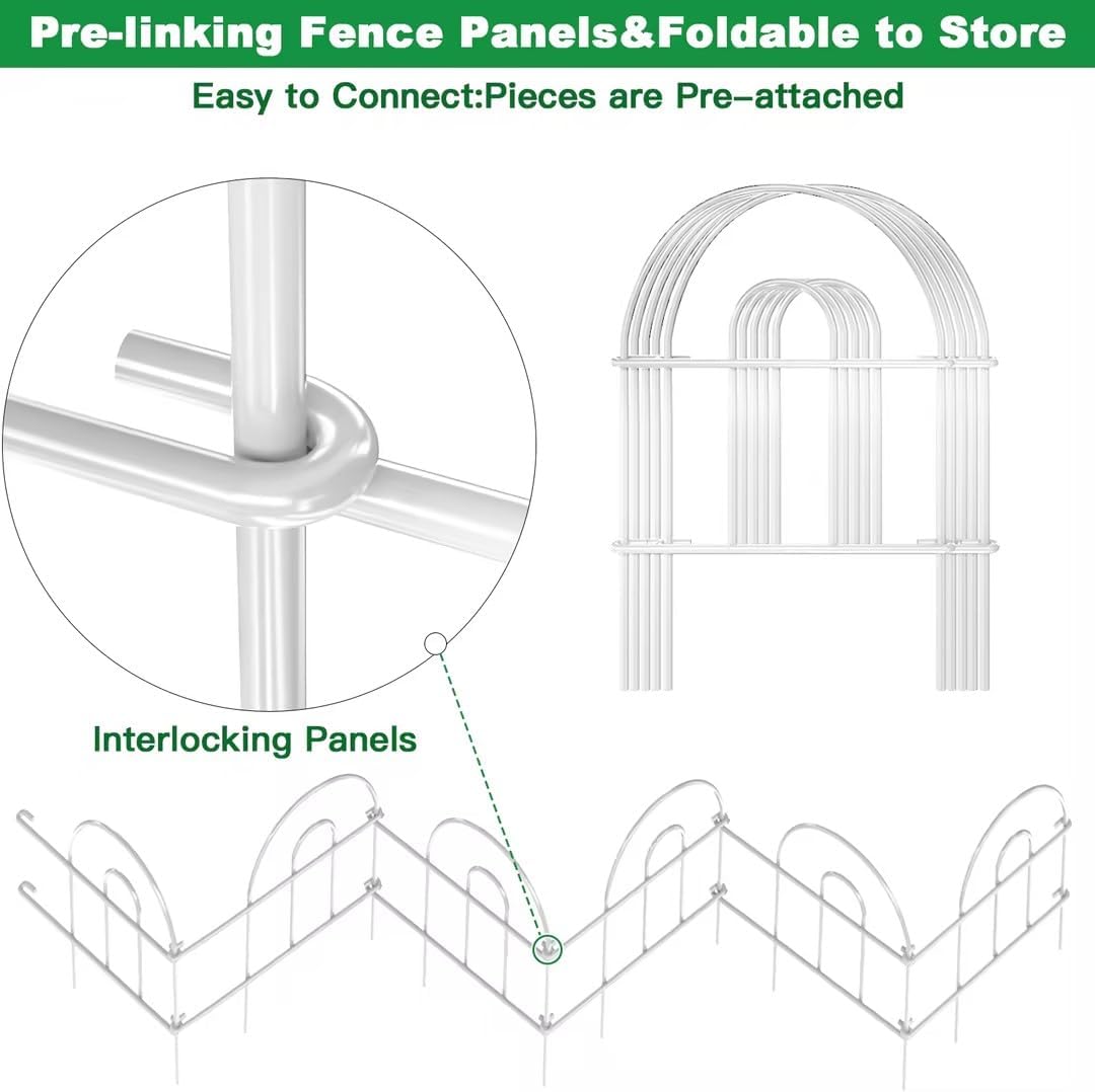 AMAGABELI GARDEN & HOME 35Panels 18in(H)×50ft(L) Decorative Garden Fences and Borders for Dogs Garden Fencing Animal Barrier No Dig Rustproof Metal Fence Panels for Flower Bed Fence White-VerdiqueGarden
