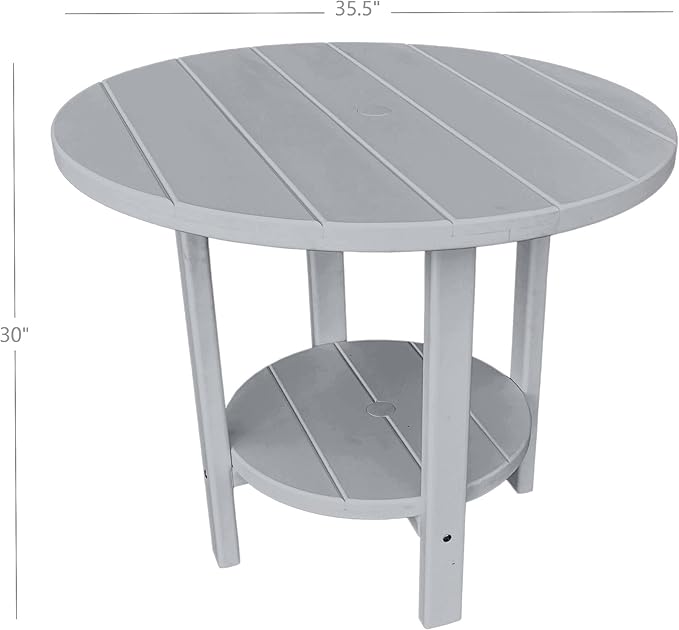 Phat Tommy Round Poly Resin Outdoor Patio Dining Table, All Weather Poly Patio Outdoor Furniture, Grey-VerdiqueGarden
