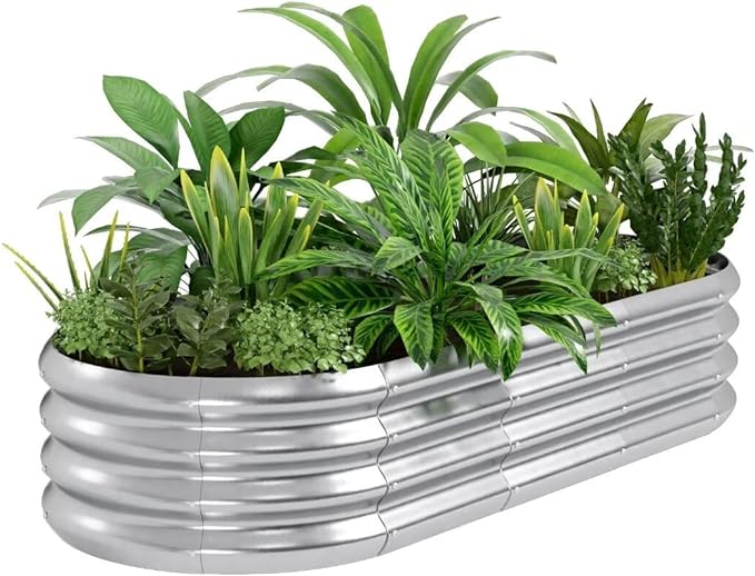 HOXHA Planter Raised Beds, 5X2X1 FT Land Guard Oval Galvanized Steel Planter Box, Metal Raised Garden Bed kit, for Outdoor Growing Fresh Veggies, Flowers, Herbs, and Succulents-VerdiqueGarden