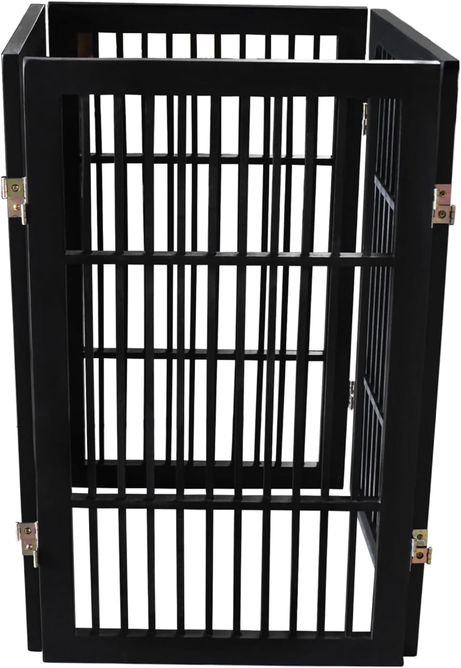 Pet Dog Gate Strong and Durable Freestanding Folding Acacia Hardwood Portable Wooden Fence Indoors or Outdoors by Urnporium (Black Pet Gate, 4 Panel 30" Tall)-VerdiqueGarden