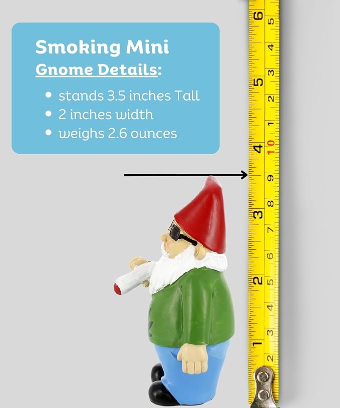 Gnometastic Mini Gnomes - Smoking Gnome, 3.5 inch Hippie Gnome for Fairy Garden, Indoor Outdoor Funny Garden Gnomes Decoration for Yard, Planter, Lawn Ornament, Patio and Home Decor-VerdiqueGarden