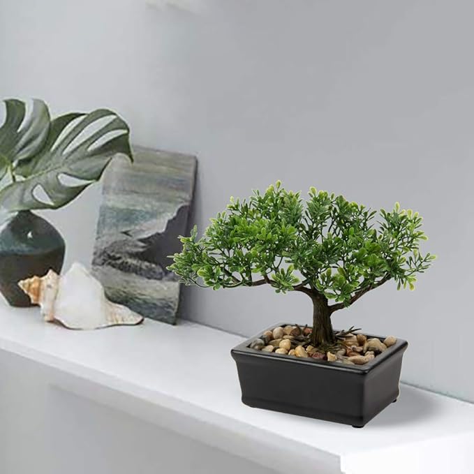 Artificial Bonsai Tree Juniper Faux Plants Indoor Small Fake Plants Decor with Ceramic Pots for Home Table Office Desk Bathroom Shelf Bedroom Living Room Farmhouse Decorations-VerdiqueGarden