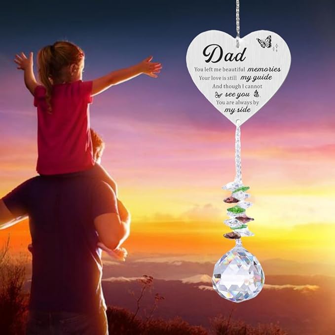 Memorial Suncatcher Gifts for Loss of Dad, Sympathy Gifts for Loss of Dad, Dad in Heaven Memorial Crystal Suncatcher for Window Home Decor (Dad)-VerdiqueGarden