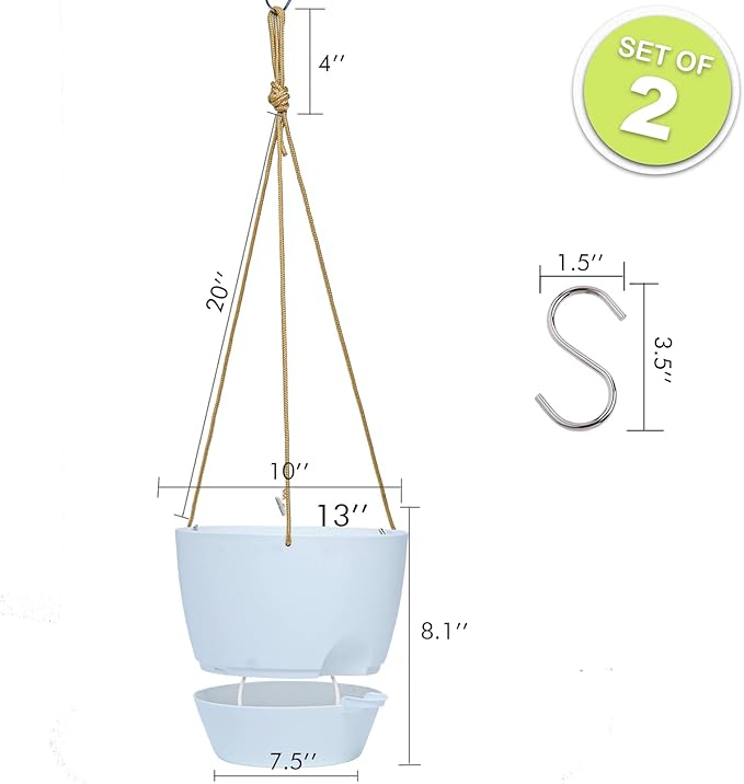 10 Inch Self Watering Hanging Pots, 2 Pack Hanging Planters with 40oZ Deep Reservior for Indoor Outdoor Plants Flowers, White-VerdiqueGarden