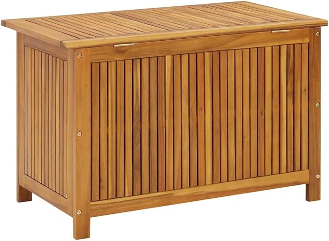 vidaXL Wooden Deck Box - Outdoor Teak Storage Chest, Ideal for Patio Furniture Cushions, Pool Accessories, Garden Tools - Water-Resistant Bag Inside - 35.4''x19.7''x22.8'', Solid Acacia Wood-VerdiqueGarden