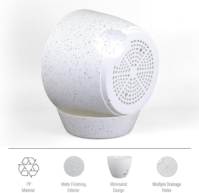 12 inch Large Self Watering Pots for Indoor Outdoor Plants, Plant Pots with Mesh Drainage Holes for Garden House Plants, Plastic Planters with Reservoir for Flower, Speckled White-VerdiqueGarden