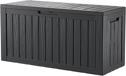 80 Gallon Lockable Resin Deck Box, Waterproof & UV-Resistant Outdoor Storage Box for Outdoor Cushion Storage, Garden Tools & Pool Accessories Storage, Black-VerdiqueGarden