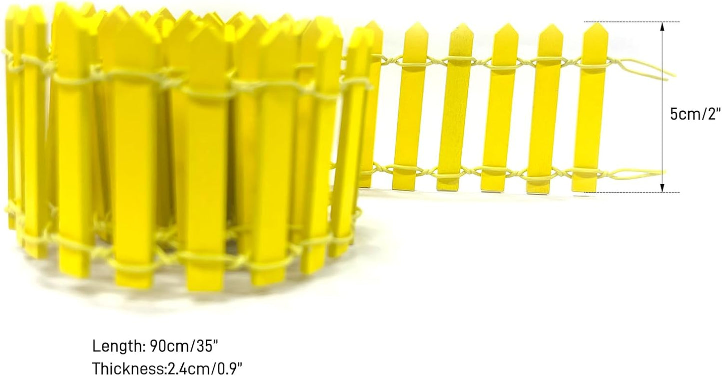 35 Inches Mini Fairy Garden Fence DIY Small Wood Decorative Picket Fence Micro Landscape Miniature Ornaments for Dollhouse, Crafts, Diorama Project, Plant Pot, Yellow-VerdiqueGarden
