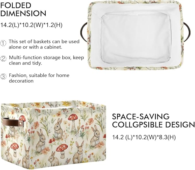 Easter Mushroom Rabbit Rectangular Storage Basket Organizer Bin Shelf Baskets For Clothes Gifts For Home Office Dorm-VerdiqueGarden