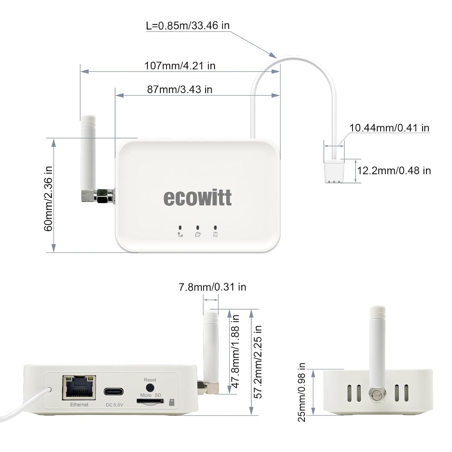 Ecowitt GW3000 Wi-Fi & Ethernet Weather Station Gateway, with Built-in Temperature, Humidity and Barometric Sensors with SD Card Port, 915 MHz-VerdiqueGarden