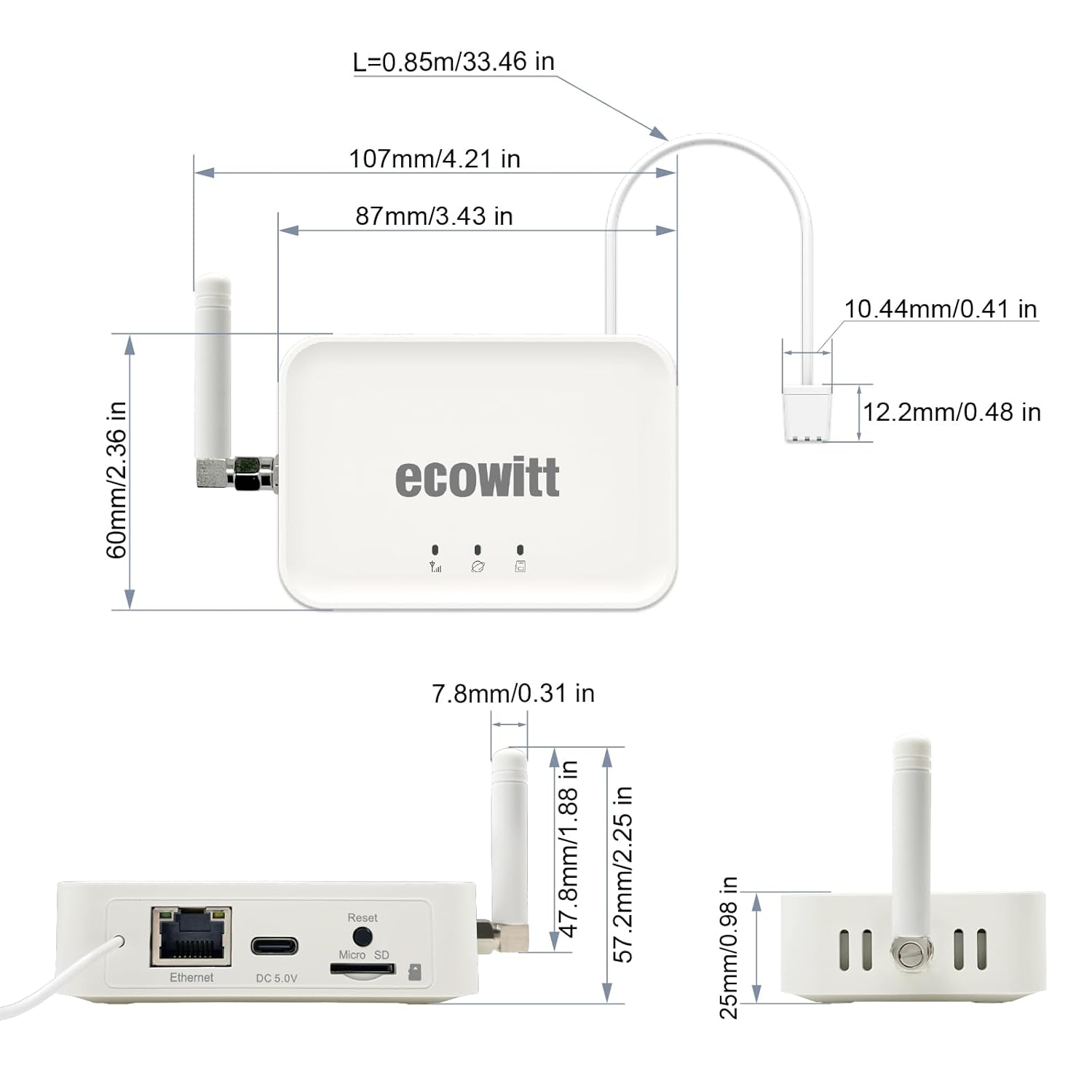 Ecowitt GW3000 Wi-Fi & Ethernet Weather Station Gateway, with Built-in Temperature, Humidity and Barometric Sensors with SD Card Port, 915 MHz-VerdiqueGarden