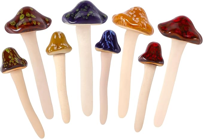 Ceramic Mushrooms Garden Decor Fairy Yard Patio Indoor and Outdoor Micro Landscape Decorations, 8 Pieces Simulated Mushroom Ornaments Statue Stake Mushroom Garden Decor Figurines Decoration Yard Gifts-VerdiqueGarden