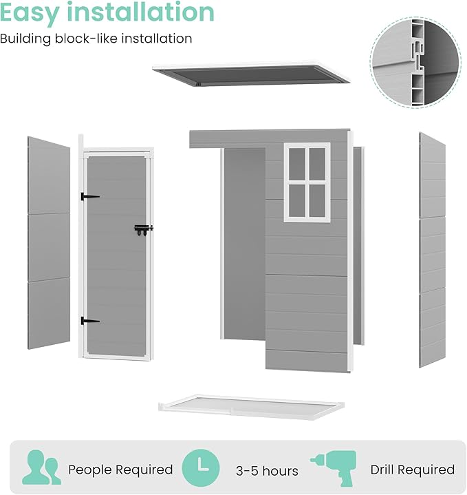 UDPATIO Outdoor Storage Shed 5x3 FT, Plastic Garden Shed for Bike, Garbage Can, Tool, Outside Sheds & Outdoor Resin Shed with Lockable Door for Backyard, Patio, Lawn, Grey & White-VerdiqueGarden