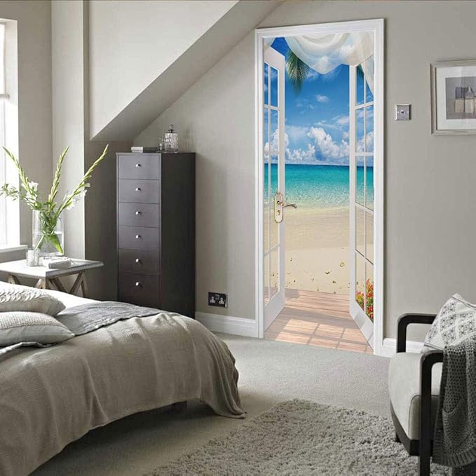 3D Door Stickers Murals - Landscape - Peel and Stick - Waterproof & Washable - Matt Finish - 31.5" x 78.7" - 2 Pieces - White - Door & Wall - Adults - All Seasons-VerdiqueGarden
