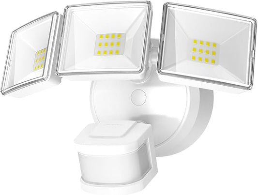 OREiN 3500LM/26W Flood Lights Outdoor, 240°/40FT Motion Sensor Outdoor Lights Dusk to Dawn Security Lights IP65 Waterproof 3 Modes for Outside 3500SQ.FT Front Door, Garage, White (Hardwired)-VerdiqueGarden